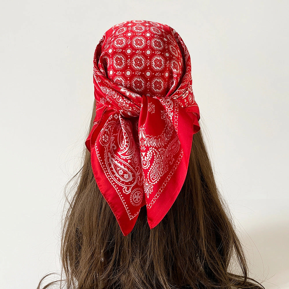 Red & White Paisley Satin Scarf