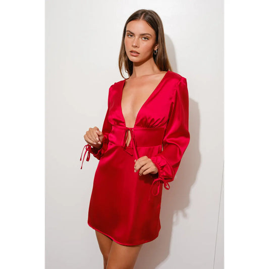 Plunge Neck Mini Satin Dress