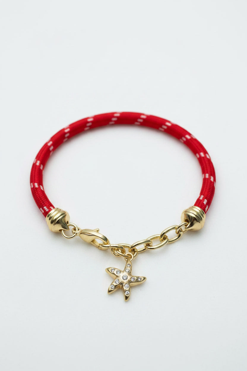 RED ROPE BRACELET & STARFISH CHARM