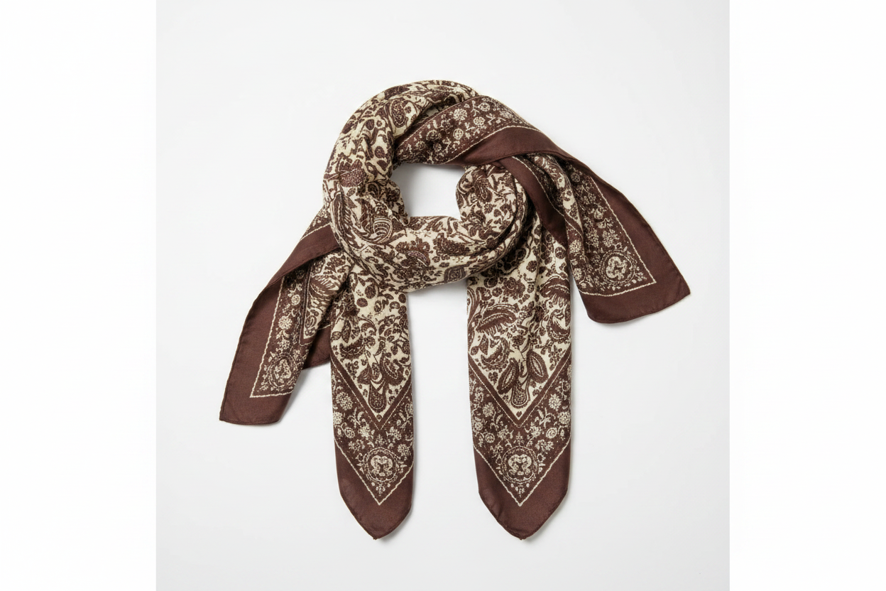 Oversized Brown Paisley Satin Scarf