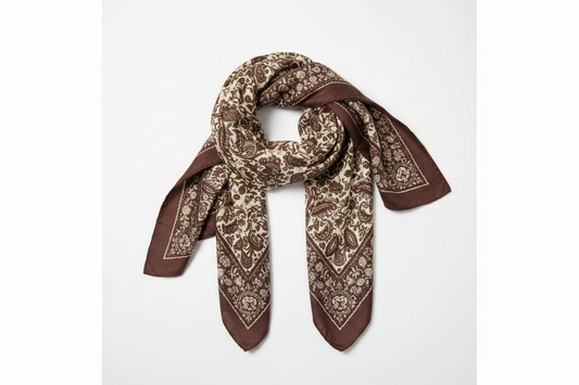 Oversized Brown Paisley Satin Scarf