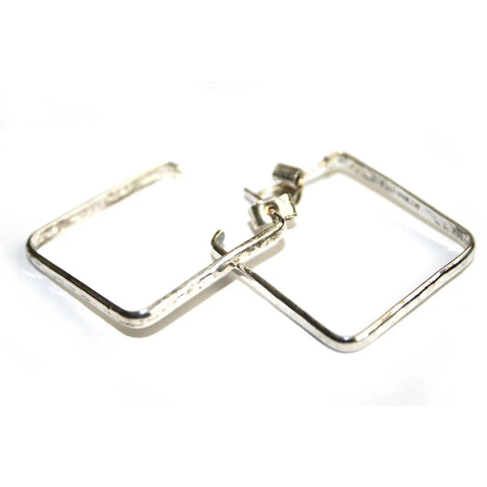 Alpaca Silver Square Hammered Earrings