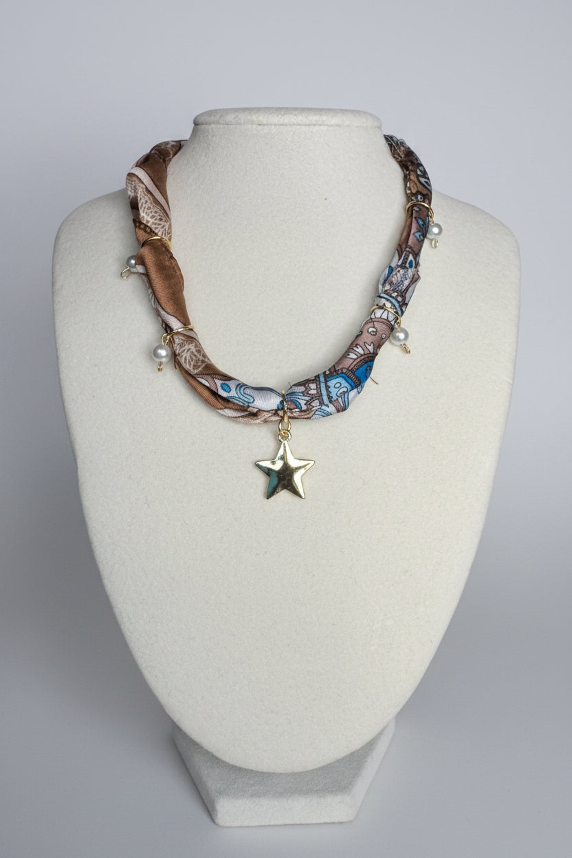 Scarf Necklace with  Pearl Charms