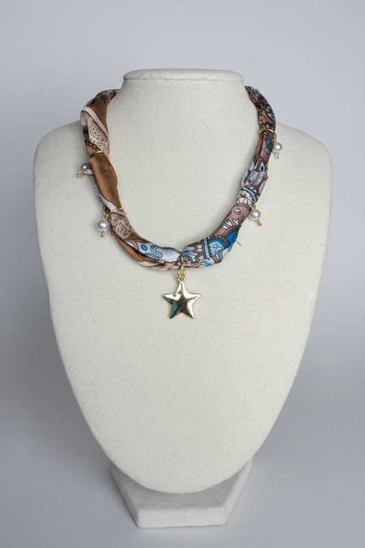 Scarf Necklace with  Pearl Charms