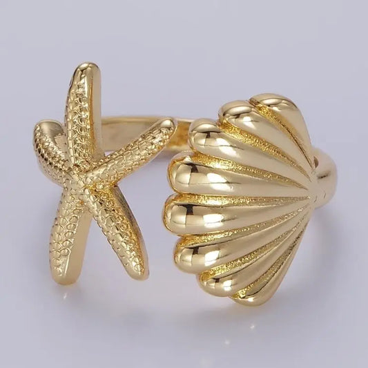 Starfish Clam Sea Shell Wrap Ring