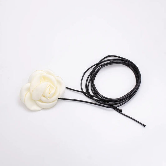 Satin Flower Rose Choker Necklace White