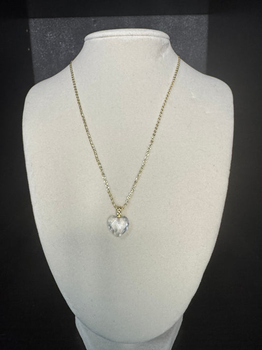 White Quartz  Heart Charm Necklace